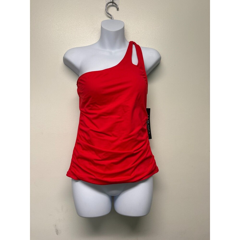 La Blanca Cherry Red One Shoulder Keyhole Tankini Top Women's Size 10 New w/ Tag
